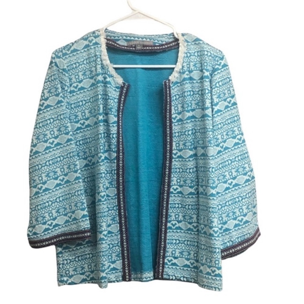 VALERIE STEVENS Bright SOUTHWEST Aztec Print Open Front CARDIGAN Sweater Size XL - Picture 1 of 12
